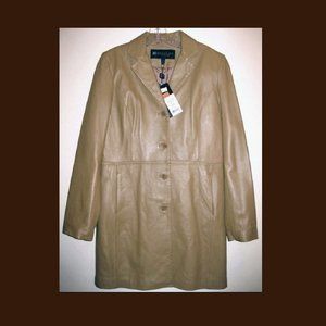 NWT Lambskin leather coat M $298 Tan brown 3/4 length Short Pockets Jacket Camel